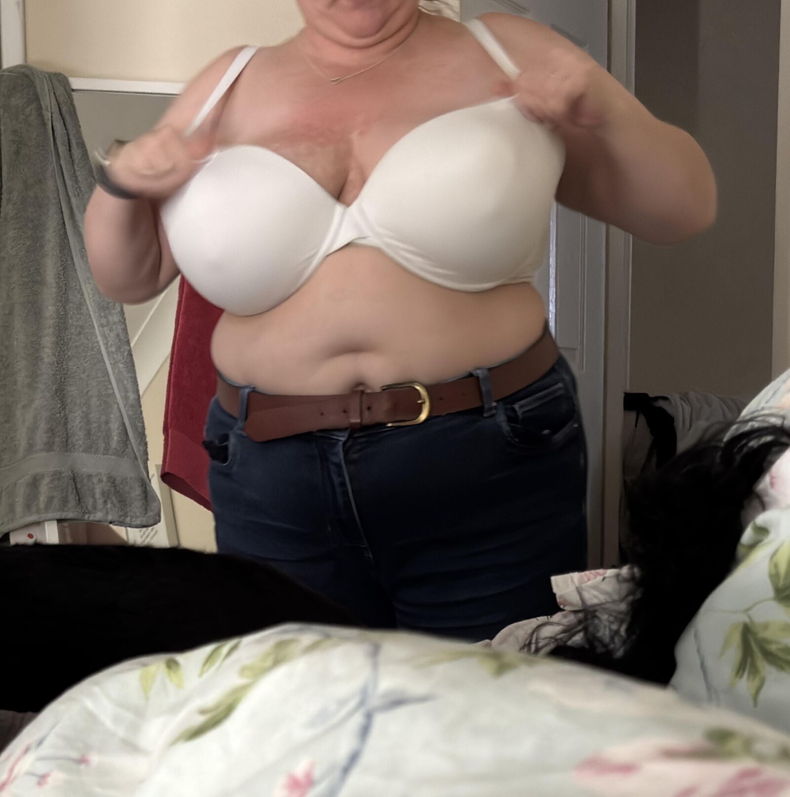 Unaware wife dressing 