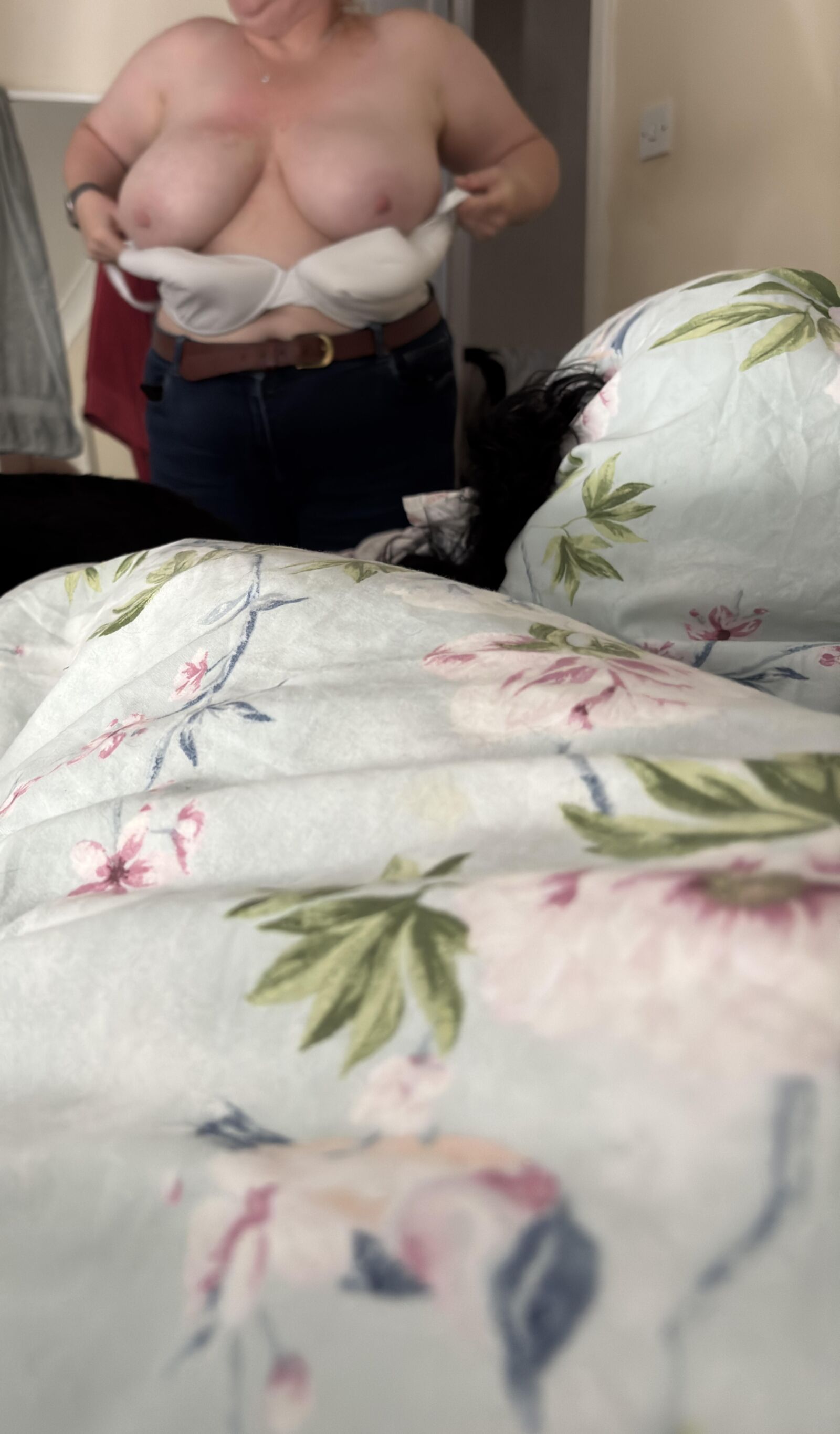 Unaware wife dressing 