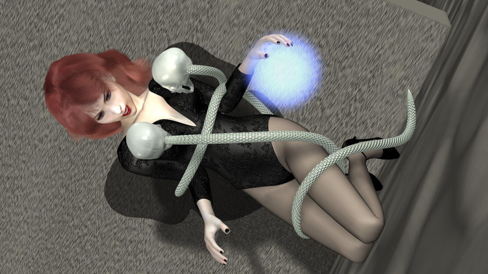 Angel de serpiente malvada en pantimedias y tacones