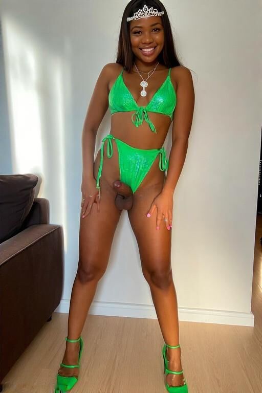 African Girk in green bikini TRANS