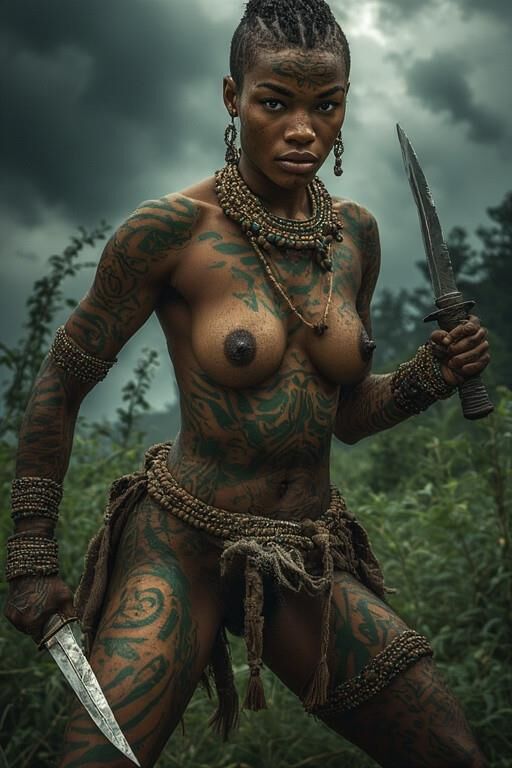 アフリカの裸の女性戦士