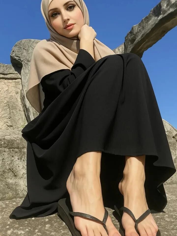 Hijab Veiled feet saying come to kiss me, fuck me, cum on me
